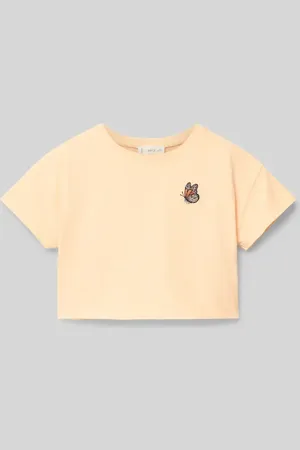 MANGO Cropped T-Shirt mit Statement-Print in , Größe 128