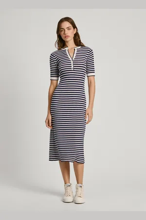 Pepe Jeans Kleid lang gerippt gestreift