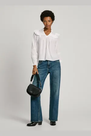 Pepe Jeans Bluse fliessender stoff rüschen an schultern