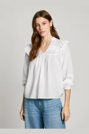 Pepe Jeans Bluse fliessender stoff rüschen an schultern