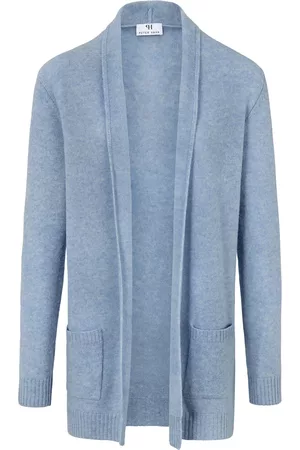 Peter Hahn Damen Bouclé Strickjacken - Cardigan aus 100% Schurwolle-Merino blau Größe: 36