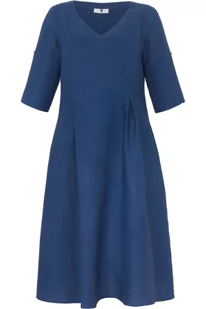 Anna Aura Damen Sommerkleider - Kleid 3/4-Arm aus 100% Leinen blau Größe: 42
