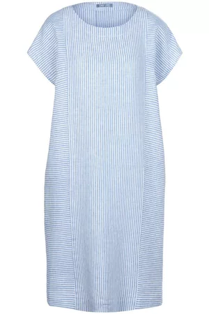 DAY.LIKE Damen Strandkleider - Kleid aus 100% Leinen blau Größe: 42