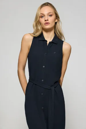 Polo Club® Geknöpftes Kleid Ärmellos Marineblau Mit Gesticktem Monogramm - Xs