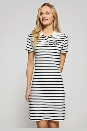 Polo Club® Gestreiftes Kleid Ecru Mit Polokragen Und Nautik-Motiv - Xs