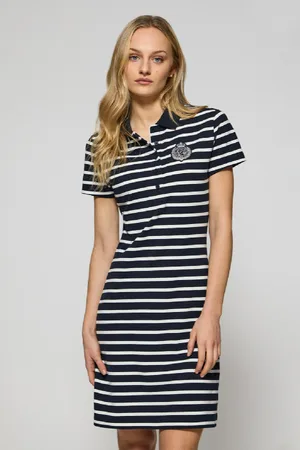 Polo Club® Gestreiftes Kleid Marineblau Mit Polokragen Und Nautik-Motiv - Xs