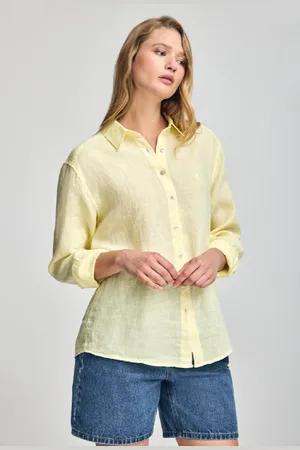 Polo Club® Leinenhemd Garment Dye Gelb Mit Gesticktem Monogramm - Xs