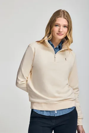 Polo Club® Sweatshirt Ecru Mit Halbem Reißverschluss Und Gesticktem Rigby Go-Logo - S