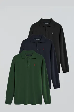 Polo Club® Pack Mit Drei Langärmligen Poloshirts Mit Rigby Go Logo Marineblau, Schwarz Und Flaschengrün - S