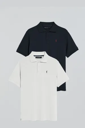 Polo Club® Zweierpack Poloshirts Marineblau Und Weiß Mit Drei Knöpfen Und Rigby Go-Logo - S