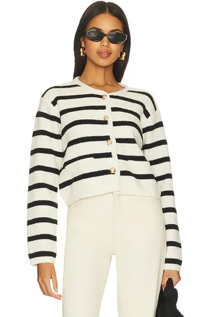 LINE & DOT CARDIGAN BENNI STRIPE in Black,Ivory. Size XL.