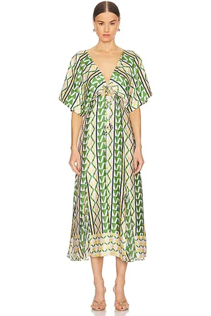 MISA MIDI-KLEID IRENA in Green,Orange. Size XL, XS, XXS.