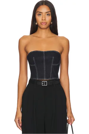 FLEUR DU MAL CROPPED-BUSTIER DENIM in . Size 2, 4, 6.