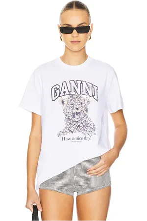 Ganni SHIRTKLEIDER BASIC JERSEY LEOPARD RELAXED in . Size M, S, XS.