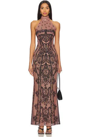 AFRM MAXIKLEID MIT STEHKRAGEN ARLETTE in . Size M, XL, XXL.