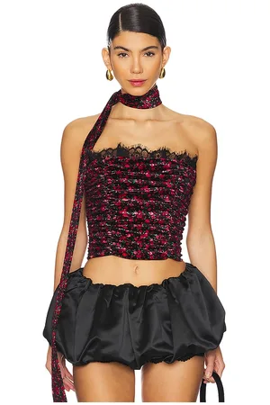 For Love & Lemons BUSTIER-TOP BERRY BUD VELVET in . Size M, S, XL, XS.