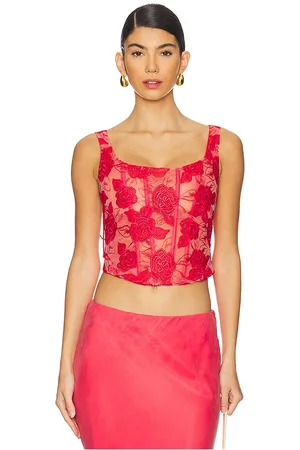 For Love & Lemons BUSTIER-TOP EMBROIDERED ROSES in . Size M, S, XS.