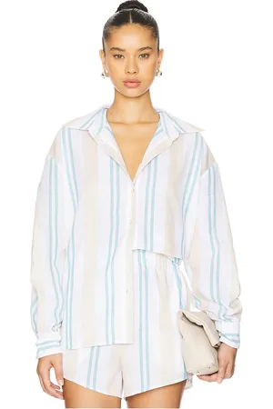 Bondi Born KLASSISCHES TOP AREZZO in White,Baby Blue. Size M, S.