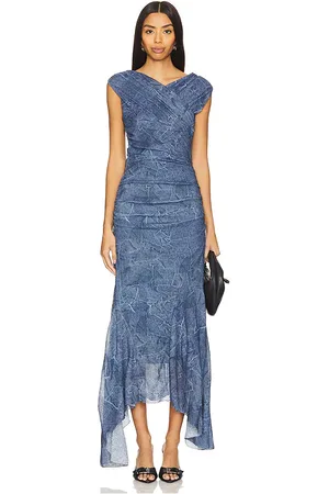 Ganni KLEID MARL MESH LONG RUCHED CROSSOVER in . Size 36, 40, 42.