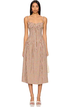 For Love & Lemons MIDI-KLEID GINGERBREAD GINGHAM in . Size XL.