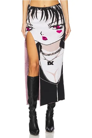 1XBLUE MIDIROCK MIT PRINT RUBY ANIME in Black,Blush. Size S.