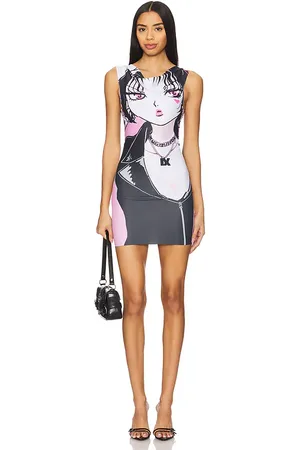 1XBLUE BEDRUCKTES MINIKLEID ANIME PRINT in Blush,Black. Size M, S.