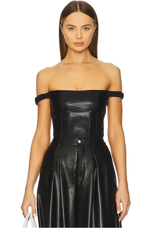 WeWoreWhat KORSETT OFF SHOULDER FAUX LEATHER in . Size 10, 2, 4, 8.