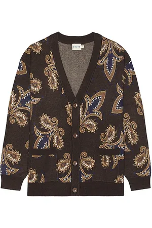 Bound Paisley Wool Grandad Cardigan in . Size M, XL/1X.