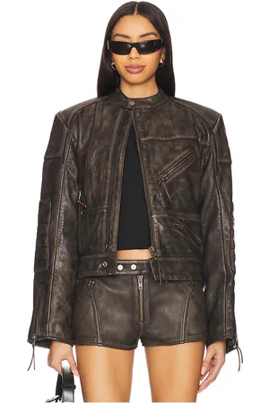 h:ours Lavinia Leather Racer Jacket in . Size S, XS, XXS.