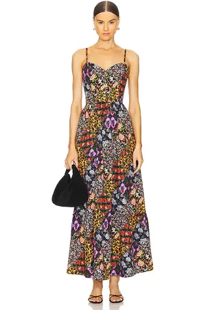 Agua Bendita MAXIKLEID SUZIE in Purple, Red. Size S, XS.