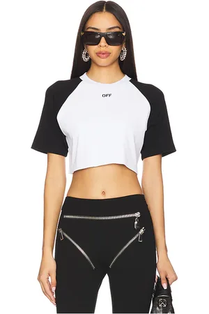 OFF-WHITE Off Bicolor Raglan Crop Tee in Black,White. Size XS.