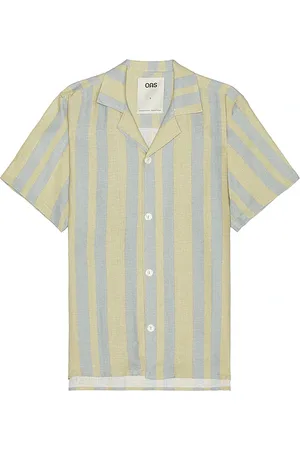 Oas LEINENHEMD MIST STRATA in Blue,Yellow. Size M, XL/1X.