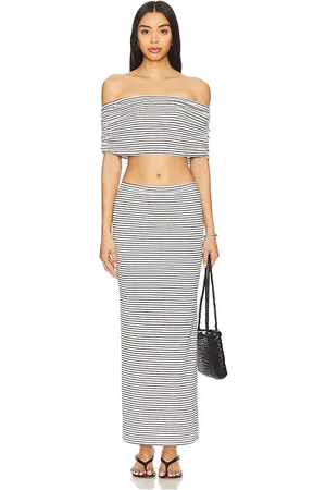 ALL THE WAYS Breigh Maxi Skirt Set in Black, White. Size M, S, XL, XS, XXS.