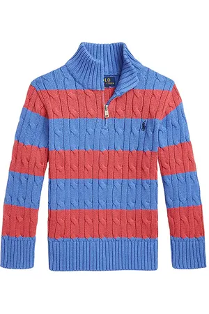 Ralph Lauren Kids Cable Knit Half Zip Striped Sweater in . Size 4, 5, 6.