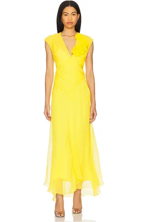 Alejandra Alonso Rojas Floral V-neck Draped Chiffon Dress in . Size 4, 8.