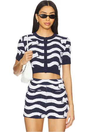 JoosTricot KURZÄRMELIGER CROPPED-CARDIGAN in Navy,White. Size M, S, XS.