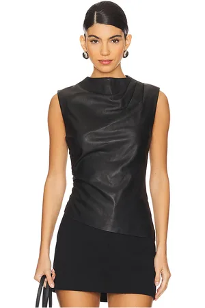 AEXAE LEDER-TOP MIT RAFFUNGEN in . Size XS.