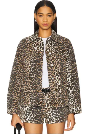Ganni Print Denim Jacket in . Size 34, 36.