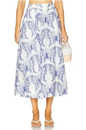 Milly MIDIROCK SKIRT in White,Blue. Size 6, 8.