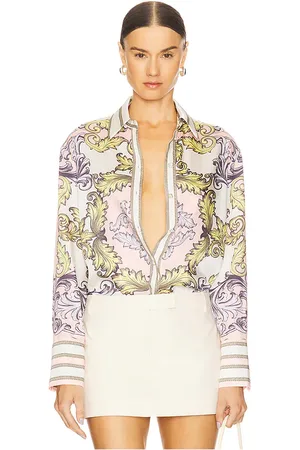 ALICE+OLIVIA BUTTON-DOWN-SHIRT IN OVERSIZED-PASSFORM LANE in White,Blush. Size M, S, XS.