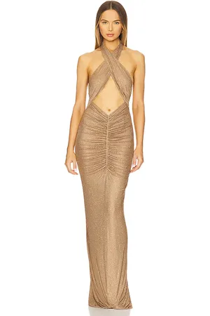 Retrofete Oakley Mesh Embellished Dress in Tan,Metallic Bronze. Size M, S, XS.