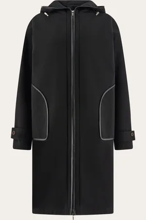 Salvatore Ferragamo Langer Parka aus Funktions-Baumwollfaille mit Ledereinfassung um den gesamten Umfang, mit weiter Linie und entspannter Passform
