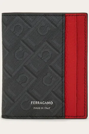 Salvatore Ferragamo Neues Kreditkartenetui mit Buchkonstruktion, Innenseite aus gehämmertem Kalbsleder und Außenseiten aus beschichtetem Gewebe mit Monogram Print