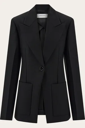 Salvatore Ferragamo Ein Klassiker, der auf minimalistische und moderne Weise aktualisiert wurde: Einreihiger Blazer aus Viskose-Faille und Schurwolle mit leichten Oversize-Proportionen und breitem, betontem Lanzenrevers