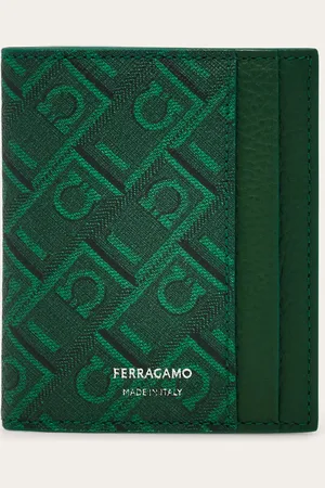 Salvatore Ferragamo Neues Kreditkartenetui mit Buchkonstruktion, Innenseite aus gehämmertem Kalbsleder und Außenseiten aus beschichtetem Gewebe mit Monogram Print