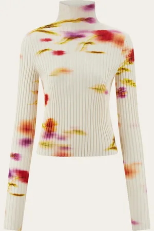Salvatore Ferragamo Das Blütenmotiv in abstrakter und minimalistischer Interpretation ist Protagonist dieses Stehkragenshirts aus kompakter Viskosemischung mit Interlock-Optik und Blossom-Print