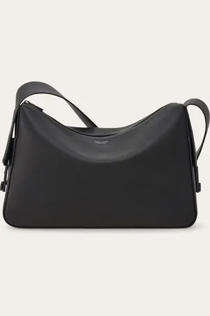 Salvatore Ferragamo Neue Umhängetasche mit geometrischer Linie und destrukturierter Vorder- und Rückseite, mit Metallreißverschluss und Stofffutter