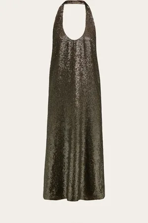 Salvatore Ferragamo Endstation Cocktailbar: Kleid mit Neckholder, weiter Öffnung auf der Vorderseite und freiem Rücken für einen markanten Nude-Look