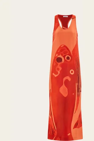 Salvatore Ferragamo Dieses Kleid aus reiner Seide kommt mit unbeschwerter sommerlicher Ausstrahlung und einem Print aus der Halstuchkollektion, bei dem organische Formen mit einem stilisierten Karpfen kombiniert werden