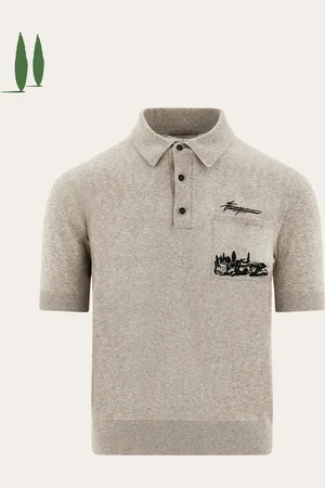 Salvatore Ferragamo Kurzärmeliges Poloshirt aus der Back-to-Earth-Kollektion, gefertigt aus Biobaumwolle mit melierter Färbung aus Marmor und Mineralpulver